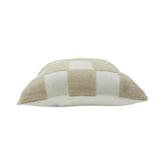 Ivory & Beige Checkered Embroidered Cushion Cover | Textured Cotton Pillow Cover 45x45 cm