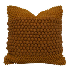Handwoven Bobble Textured Polyester Cushion Cover 45x45 cm | Mustard Brown Decorative Throw Pillow Cover | Modern Boho Home Décor