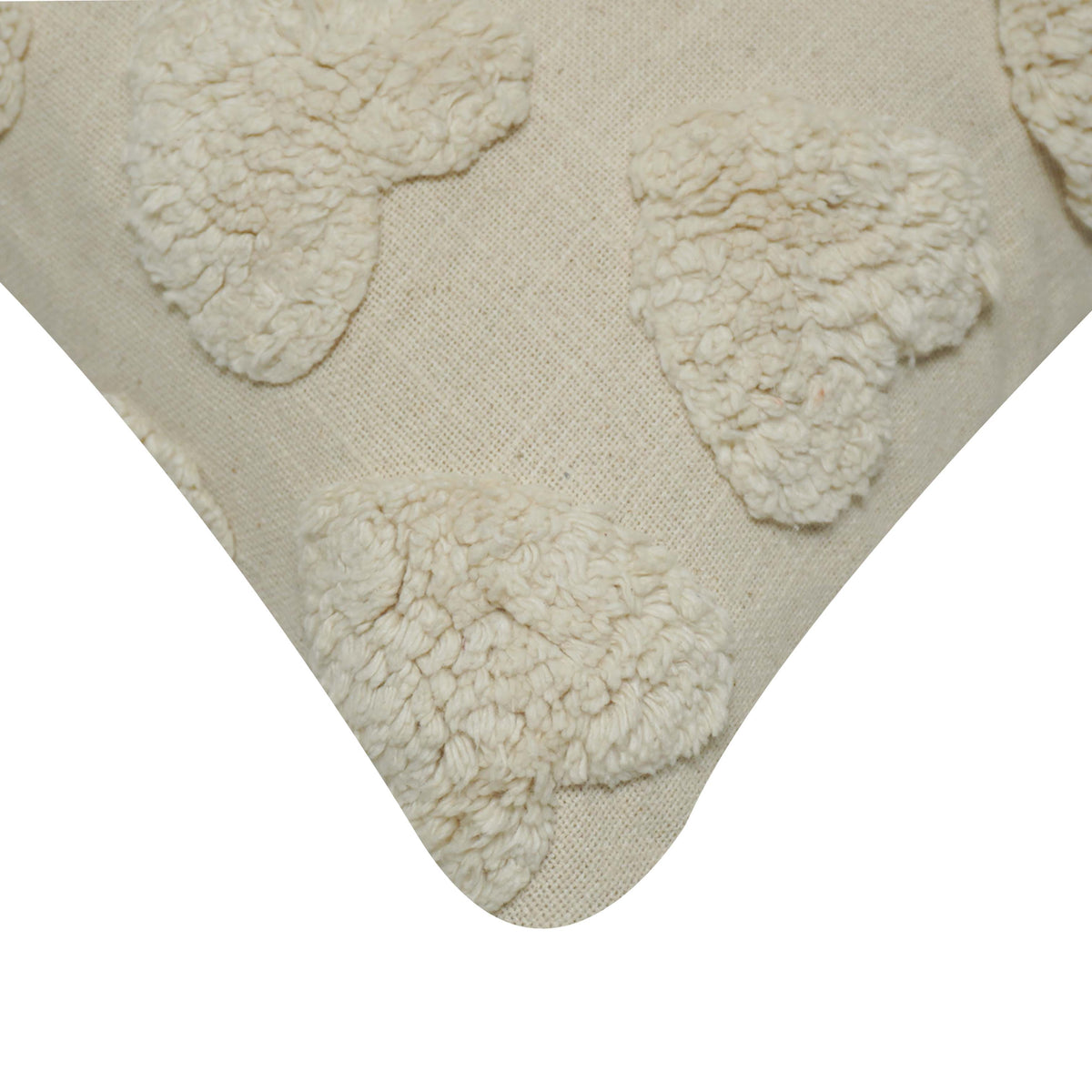 Hand Tufted Heart Cotton Cushion Cover 45x45 cm | Ivory Textured Decorative Throw Pillow Cover | Soft Boho Farmhouse Home Décor | Hidden Zipper