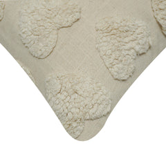 Hand Tufted Heart Cotton Cushion Cover 45x45 cm | Ivory Textured Decorative Throw Pillow Cover | Soft Boho Farmhouse Home Décor | Hidden Zipper