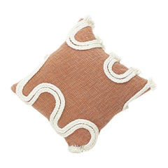 Textured Cotton Cushion Cover with Rope Embroidery – Abstract Wave Design | 45x45 cm | Boho Modern Decor