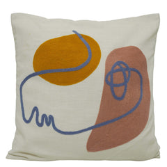 Abstract Machine Embroidered Cotton Cushion Cover 45x45 cm | Modern Geometric Decorative Throw Pillow Cover | Concealed Zipper | 18x18 Inch