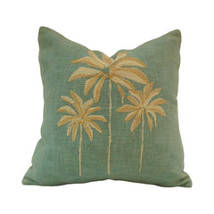Palm Tree Embroidered Cotton Cushion Cover – Sage Green Decorative Pillow Cover 45x45 cm