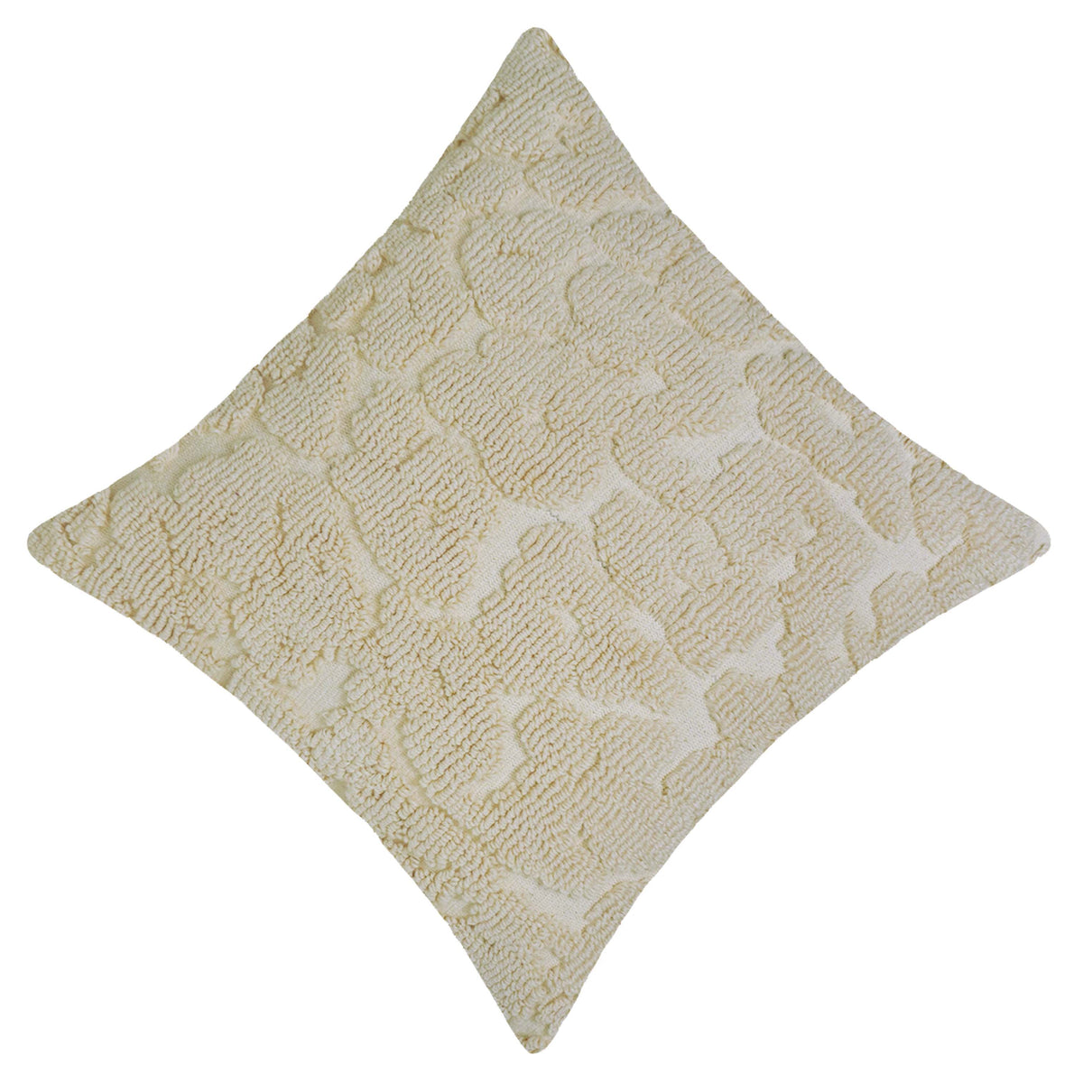 Handmade Tufted Loop Cotton Cushion Cover 45x45 cm | Textured Floral Leaf Design | Decorative Throw Pillow Cover with Hidden Zipper | Ivory | 18x18 Inch