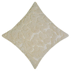 Handmade Tufted Loop Cotton Cushion Cover 45x45 cm | Textured Floral Leaf Design | Decorative Throw Pillow Cover with Hidden Zipper | Ivory | 18x18 Inch