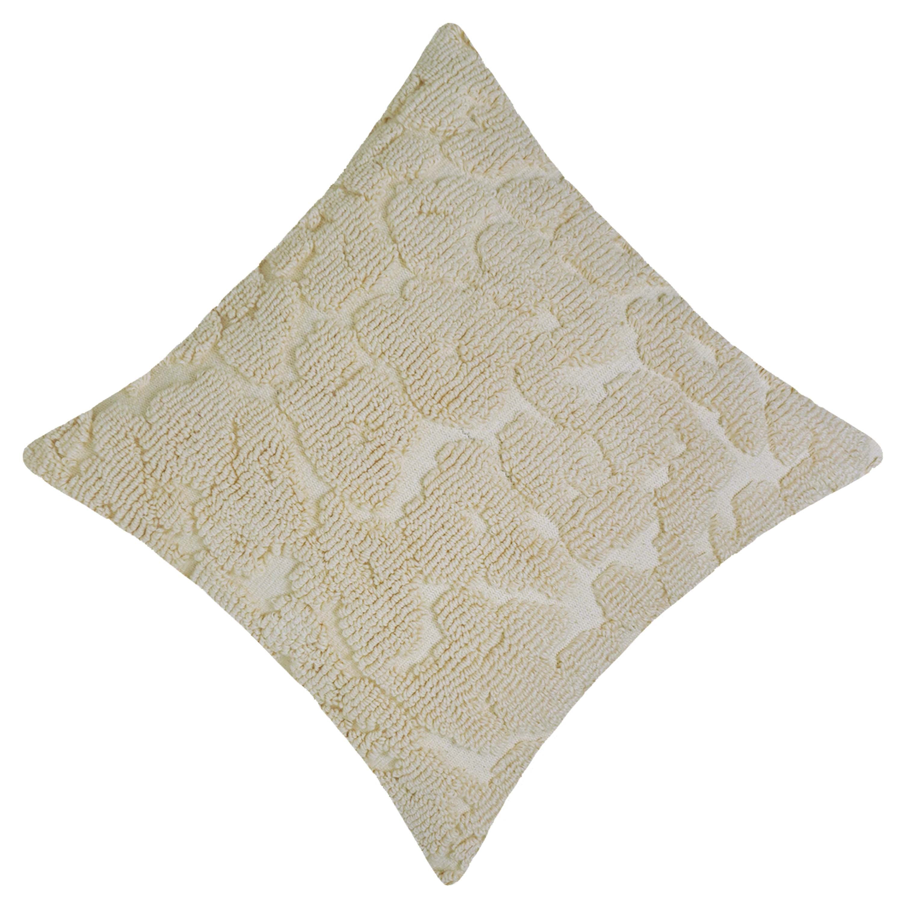 Handmade Tufted Loop Cotton Cushion Cover 45x45 cm | Textured Floral Leaf Design | Decorative Throw Pillow Cover with Hidden Zipper | Ivory | 18x18 Inch