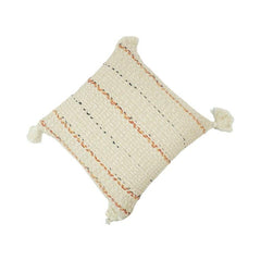 Handwoven Boho Cotton Cushion Cover with Tassels | Textured Handmade Pillow Cover | 45x45 cm