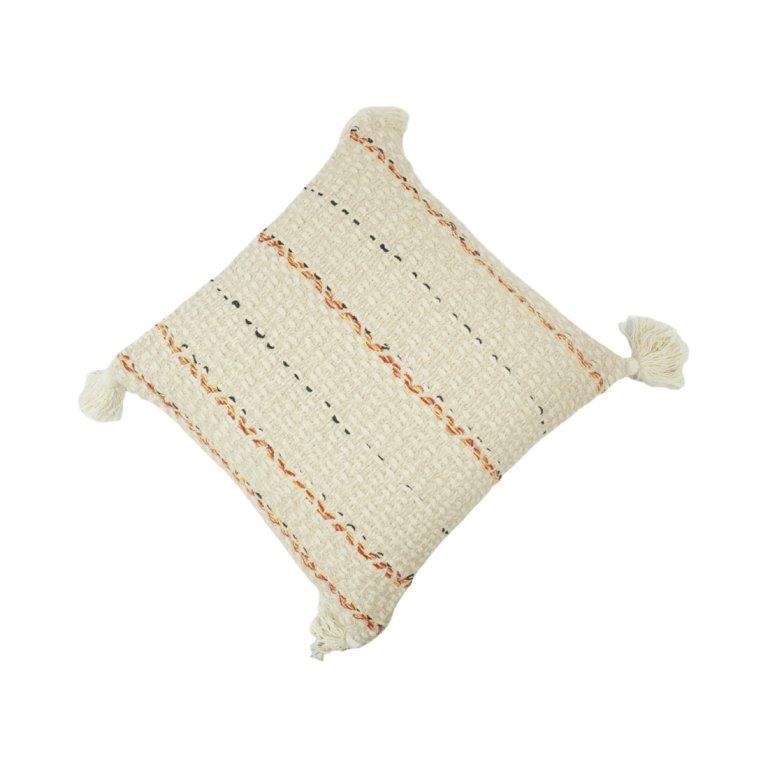 Handwoven Boho Cotton Cushion Cover with Tassels | Textured Handmade Pillow Cover | 45x45 cm