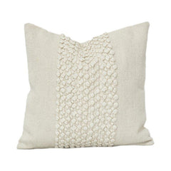 Handmade Textured Cotton Cushion Cover 45x45 cm | Neutral Boho Throw Pillow Case with Tufted Center Panel