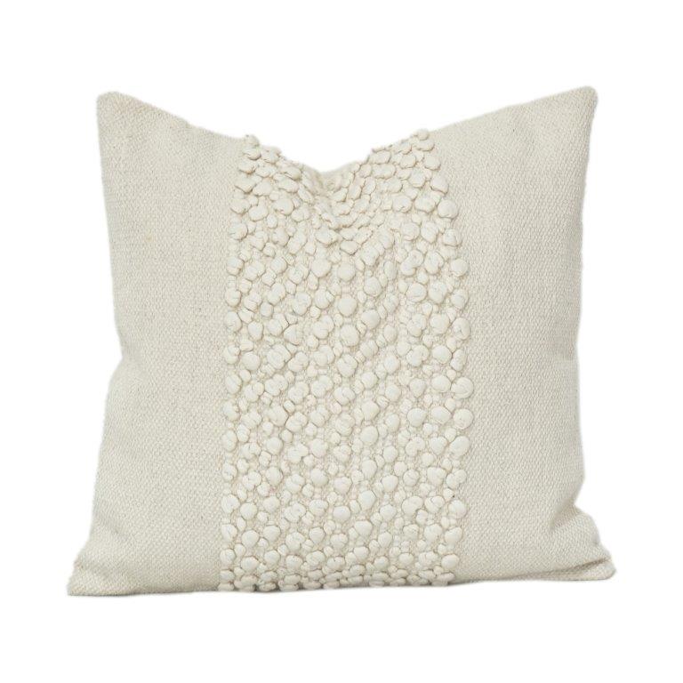 Handmade Textured Cotton Cushion Cover 45x45 cm | Neutral Boho Throw Pillow Case with Tufted Center Panel