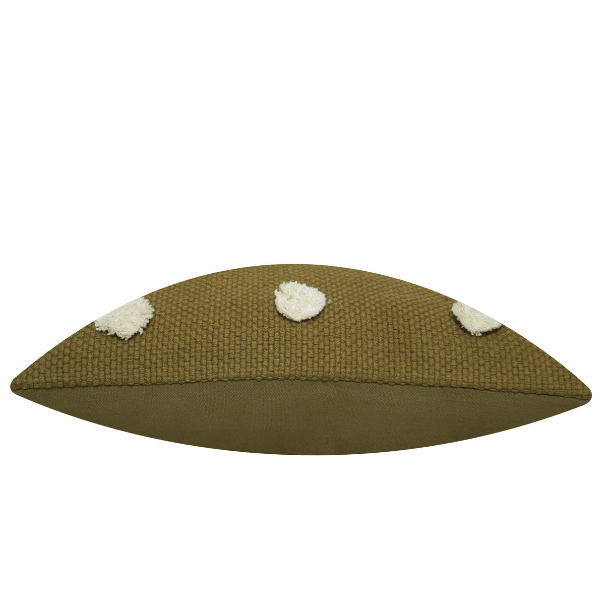 Olive brown tufted ball cotton cushion cover with cream detail 45x45 cm