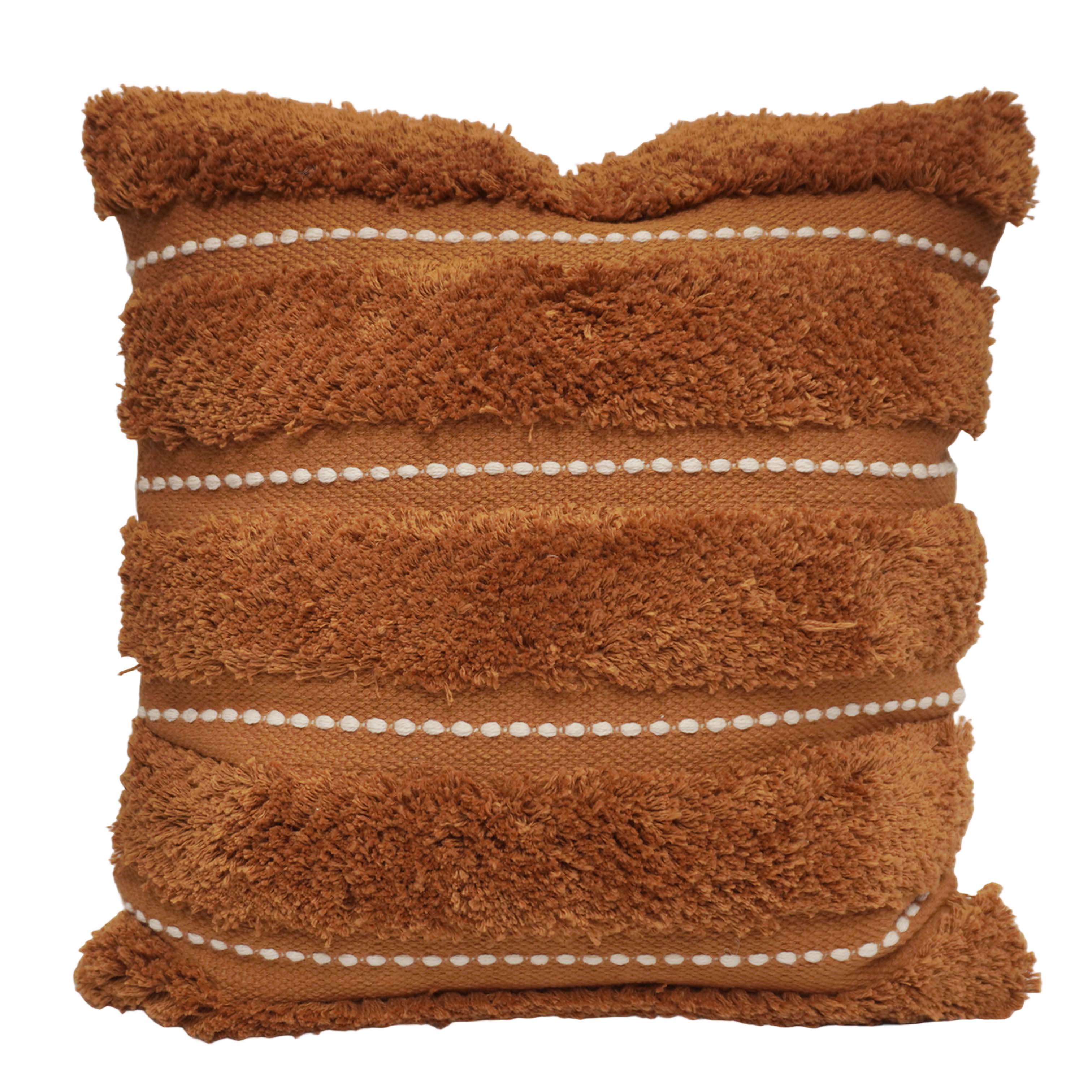 Handwoven Tufted Cotton Cushion Cover 45x45 cm | Boho Textured Throw Pillow Cover | Soft Decorative Cushion Cover with Hidden Zipper | Brown