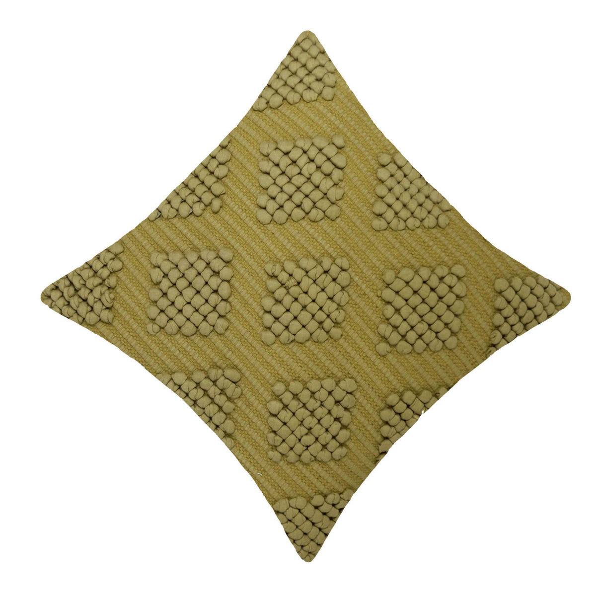 Handwoven Chindi Cushion Cover 45x45 cm – Textured Floral Design, Beige & Olive Green