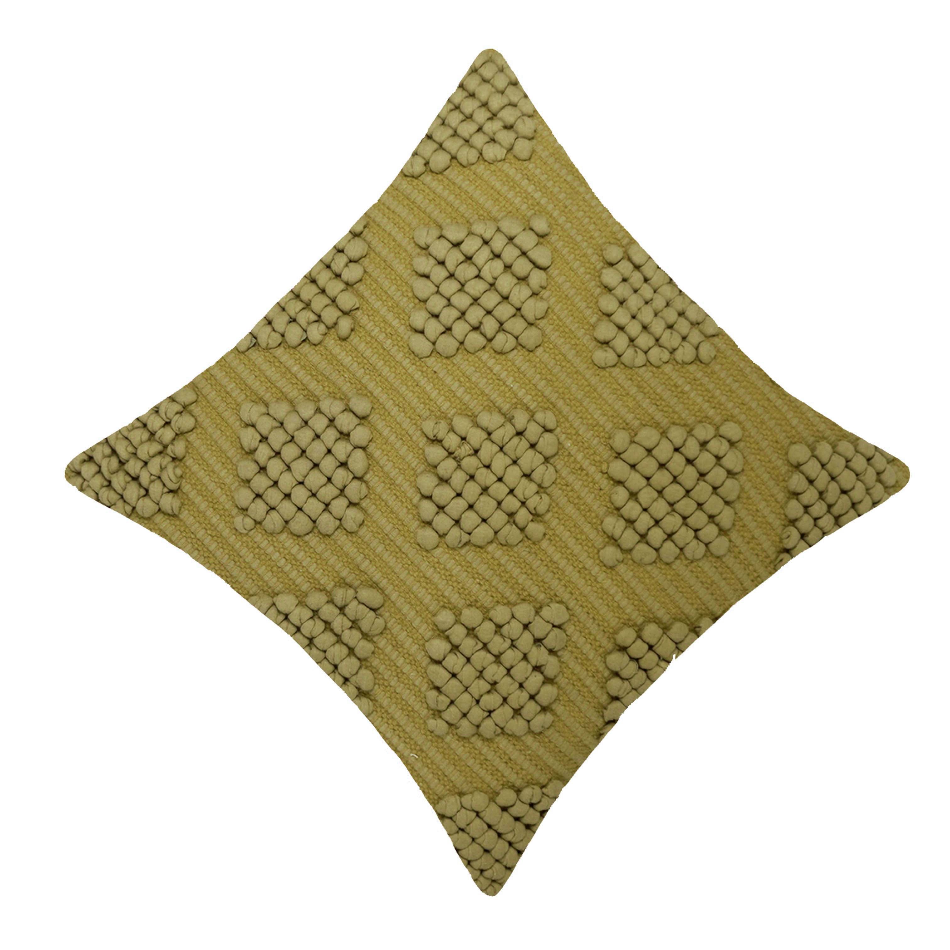 Handwoven Chindi Cushion Cover 45x45 cm – Textured Floral Design, Beige & Olive Green