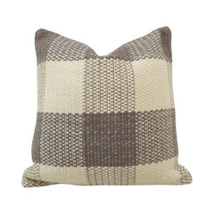 Handwoven Cotton Checkered Cushion Cover 45x45 cm | Artisan Woven Decorative Throw Pillow Cover in Natural & Taupe