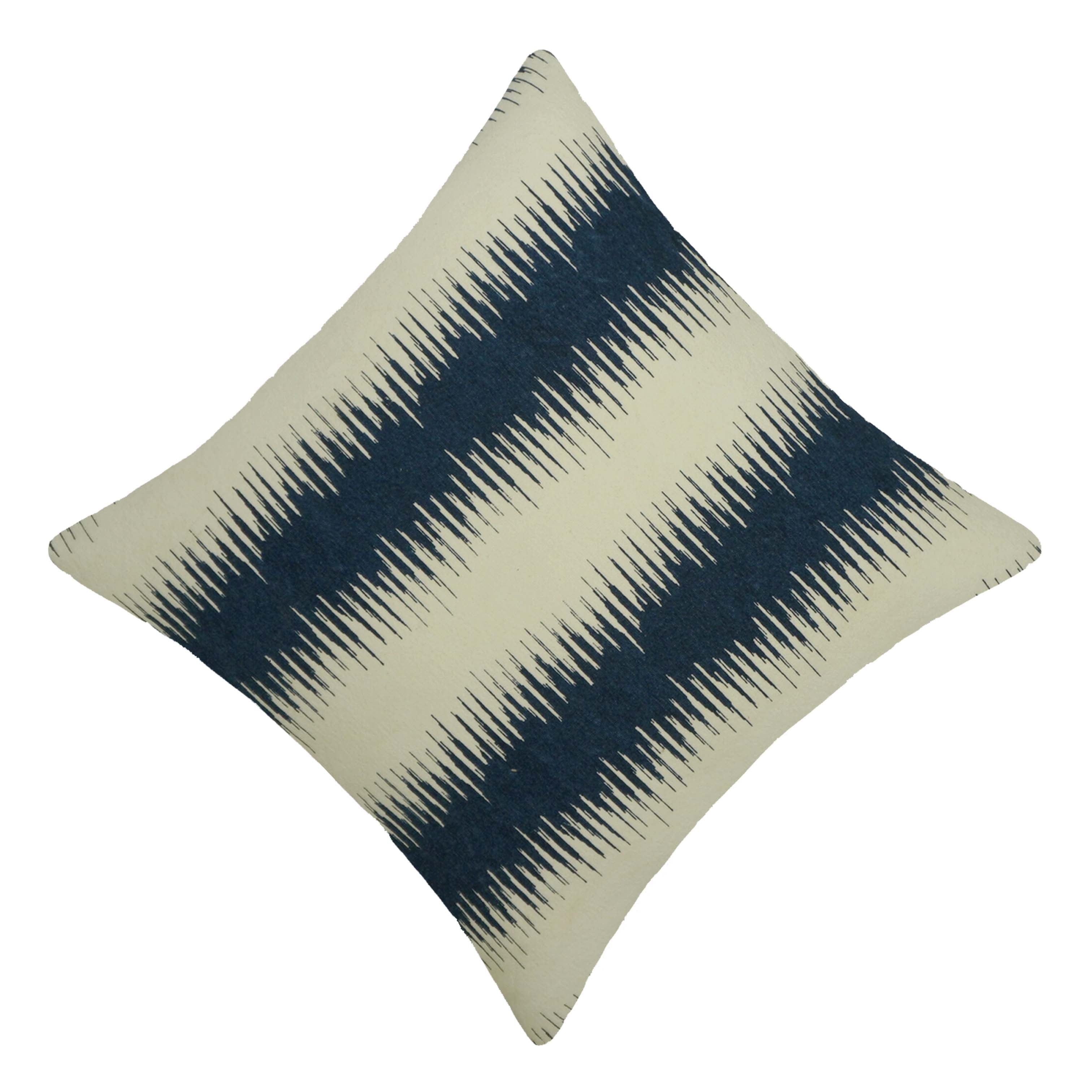 Printed Cotton Cushion Cover 45x45 cm | Modern Abstract Stripe Design | Soft Decorative Throw Pillow Cover with Concealed Zipper | 100% Cotton | Navy Blue & Ivory