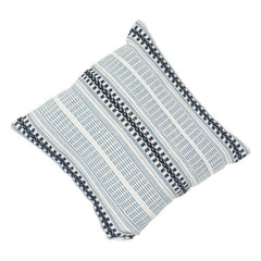 Handwoven Striped Embroidered Cotton Cushion Cover | Textured Boho Geometric Design | 18x18 Inch