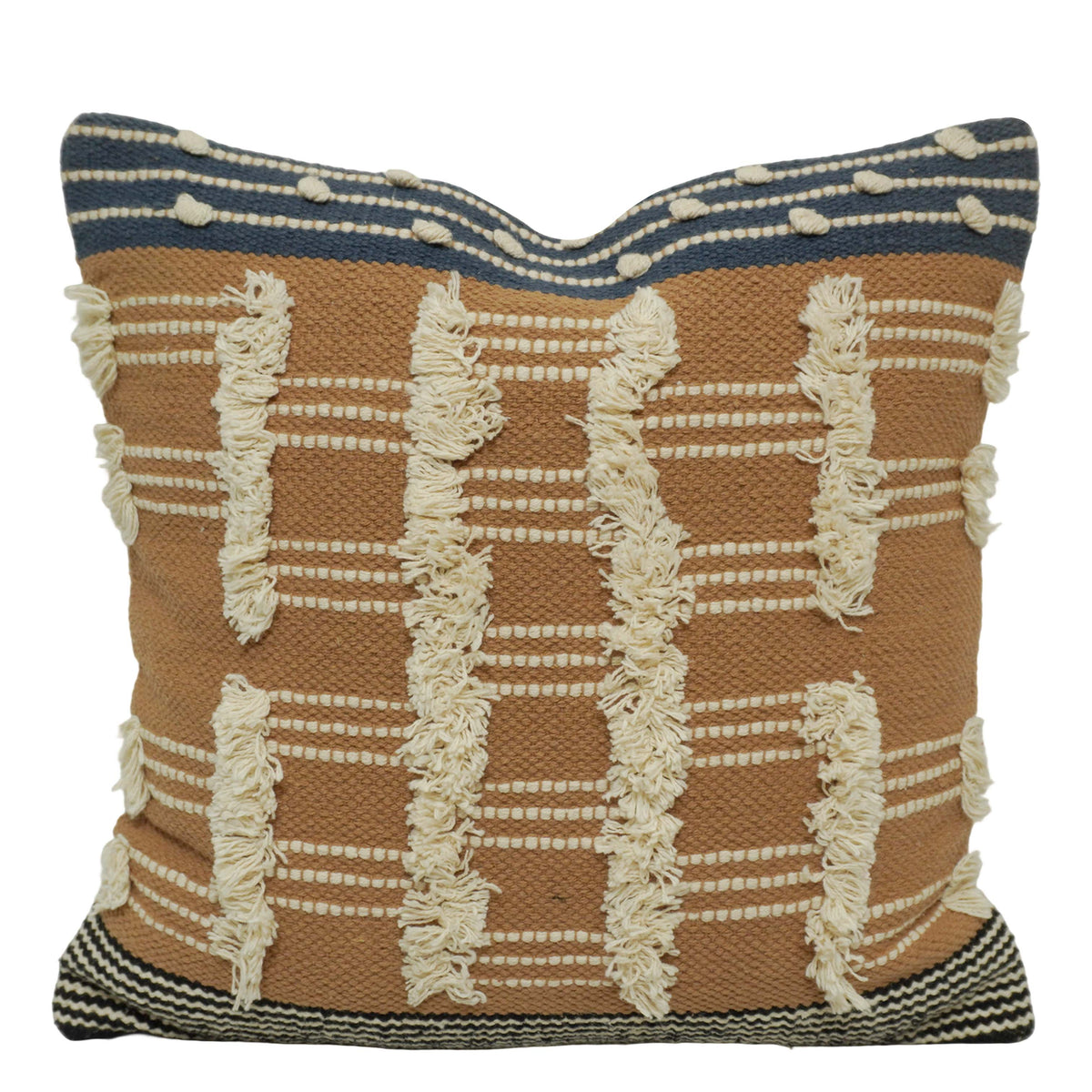 Handwoven Cotton Cushion Cover 45x45 cm | Textured Tufted Boho Throw Pillow Cover | Woven Decorative Cushion Cover with Hidden Zipper