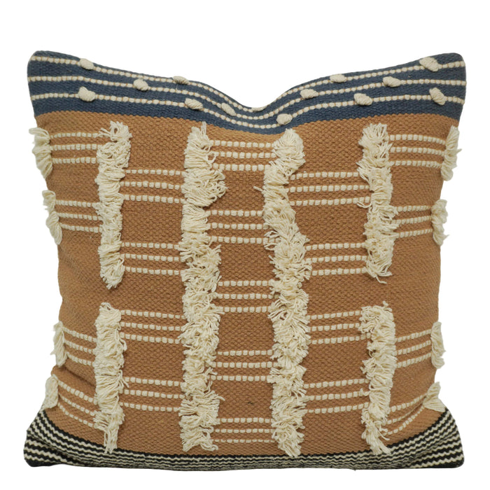 Handwoven Cotton Cushion Cover 45x45 cm | Textured Tufted Boho Throw Pillow Cover | Woven Decorative Cushion Cover with Hidden Zipper