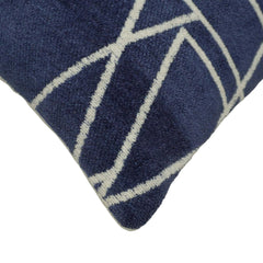 Modern Geometric Jacquard Cushion Cover 45x45 cm | 100% Cotton Decorative Throw Pillow Cover | Navy Blue & Ivory | Hidden Zipper | Sofa, Bed & Living Room Décor