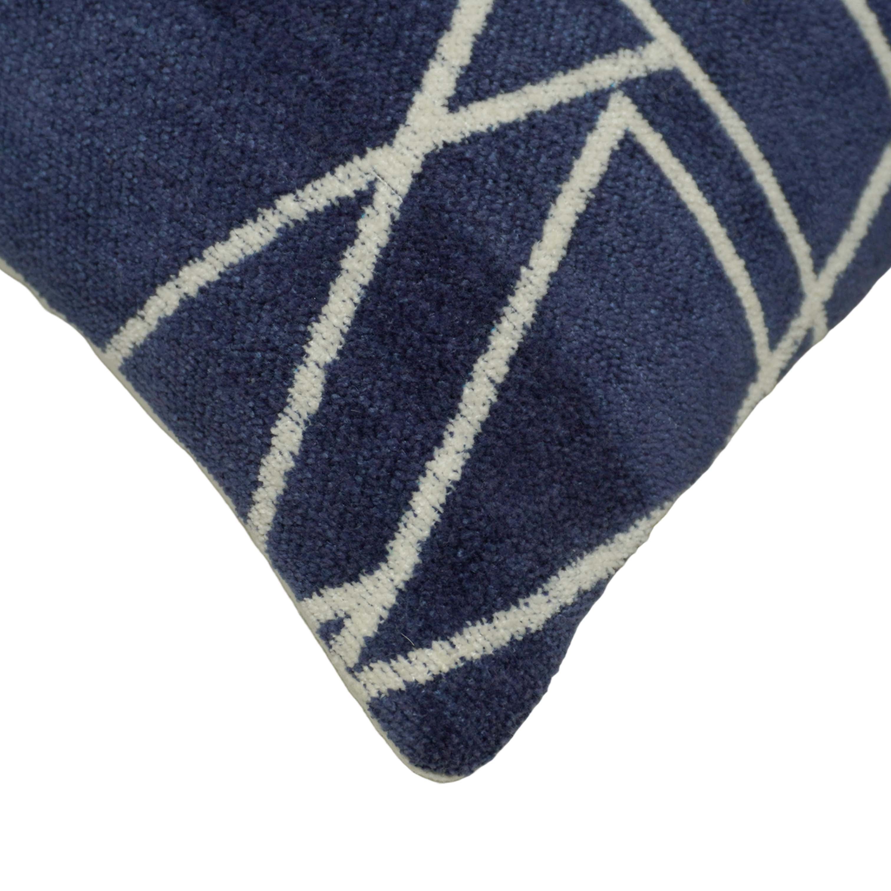 Modern Geometric Jacquard Cushion Cover 45x45 cm | 100% Cotton Decorative Throw Pillow Cover | Navy Blue & Ivory | Hidden Zipper | Sofa, Bed & Living Room Décor