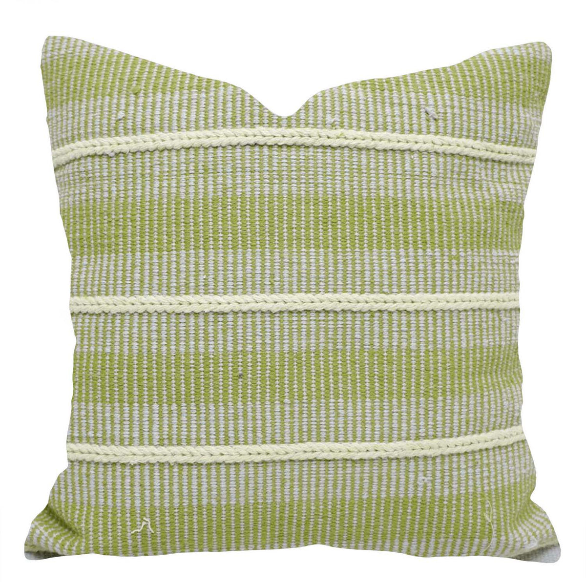 Handwoven Green & Ivory Textured Cushion Cover | 45x45 cm | Cotton Woven Decorative Pillow Cover