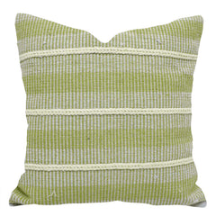 Handwoven Green & Ivory Textured Cushion Cover | 45x45 cm | Cotton Woven Decorative Pillow Cover