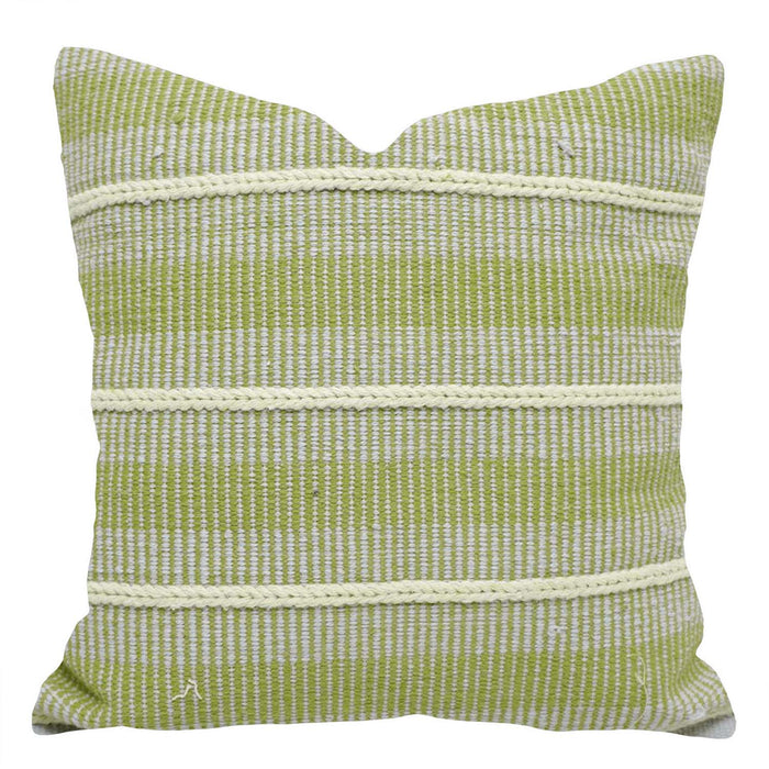 Handwoven Green & Ivory Textured Cushion Cover | 45x45 cm | Cotton Woven Decorative Pillow Cover