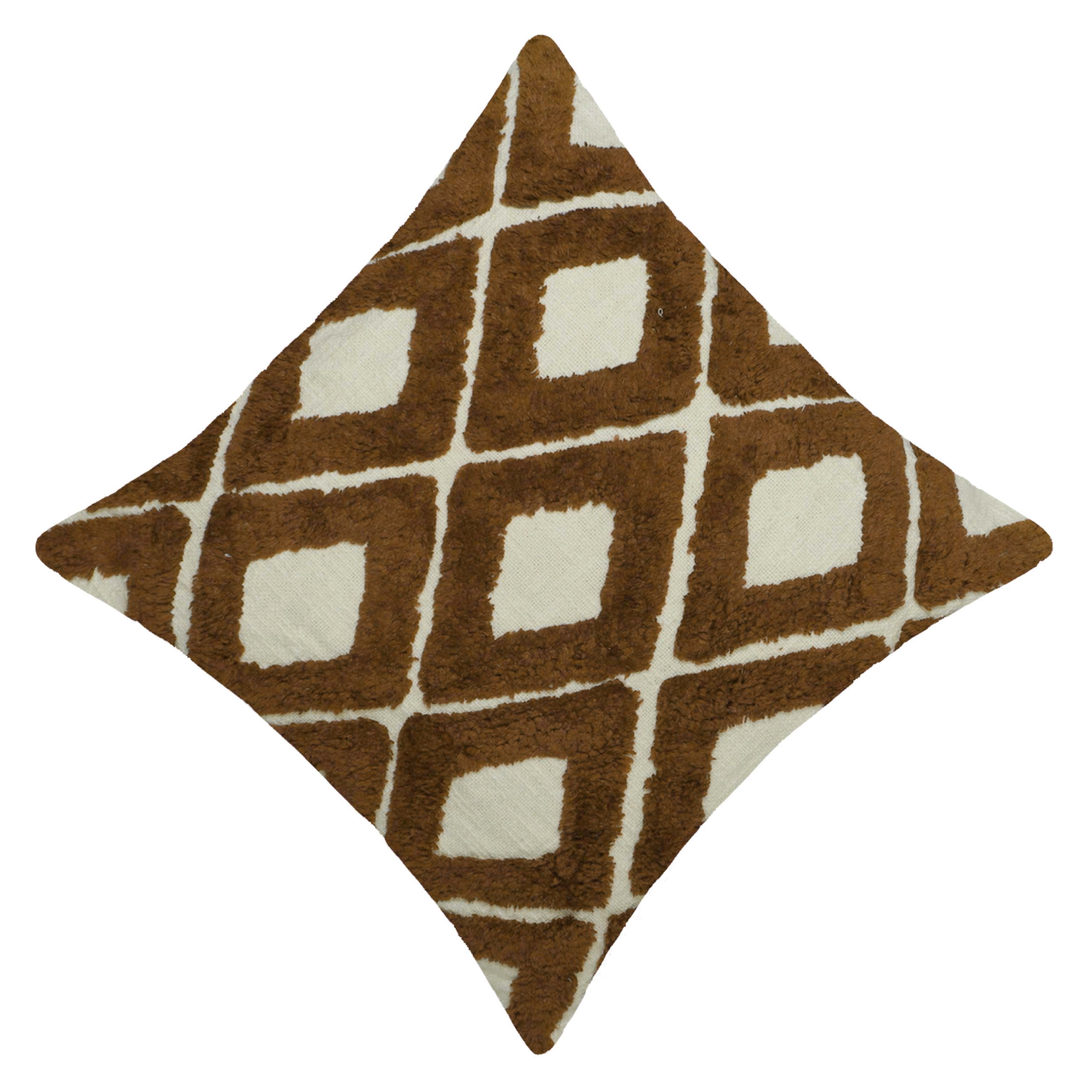 Handcrafted Tufted Cotton Cushion Cover 45x45 cm | Geometric Diamond Pattern | Decorative Throw Pillow Cover with Concealed Zipper | Brown & Natural