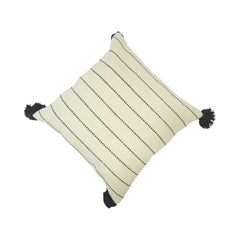 Handmade Cotton Tassel Cushion Cover 45x45 cm | Black & White Striped Boho Pillow Cover
