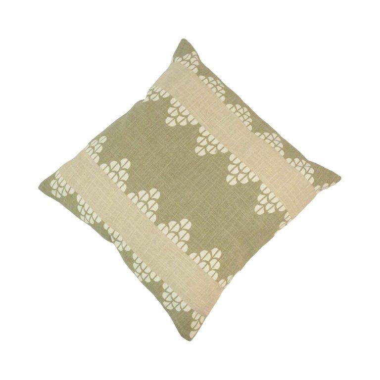 Sage Green Printed Cotton Cushion Cover | Geometric Floral Design | 45x45 cm