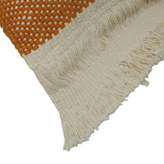 Handwoven Cotton Cushion Cover 35 x 50 cm – Rust Orange & Ivory Textured Lumbar Cushion with Fringe