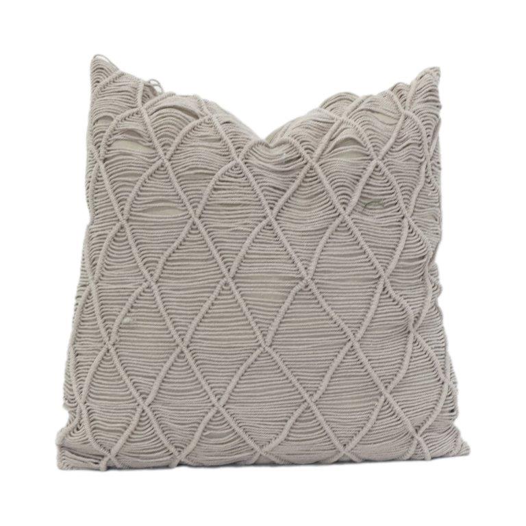 Handcrafted Cotton Macramé Cushion Cover | Geometric Textured Throw Pillow | Neutral Boho Home Décor | 18x18 Inch - Bulk manufacturer & supplier from Panipat, India