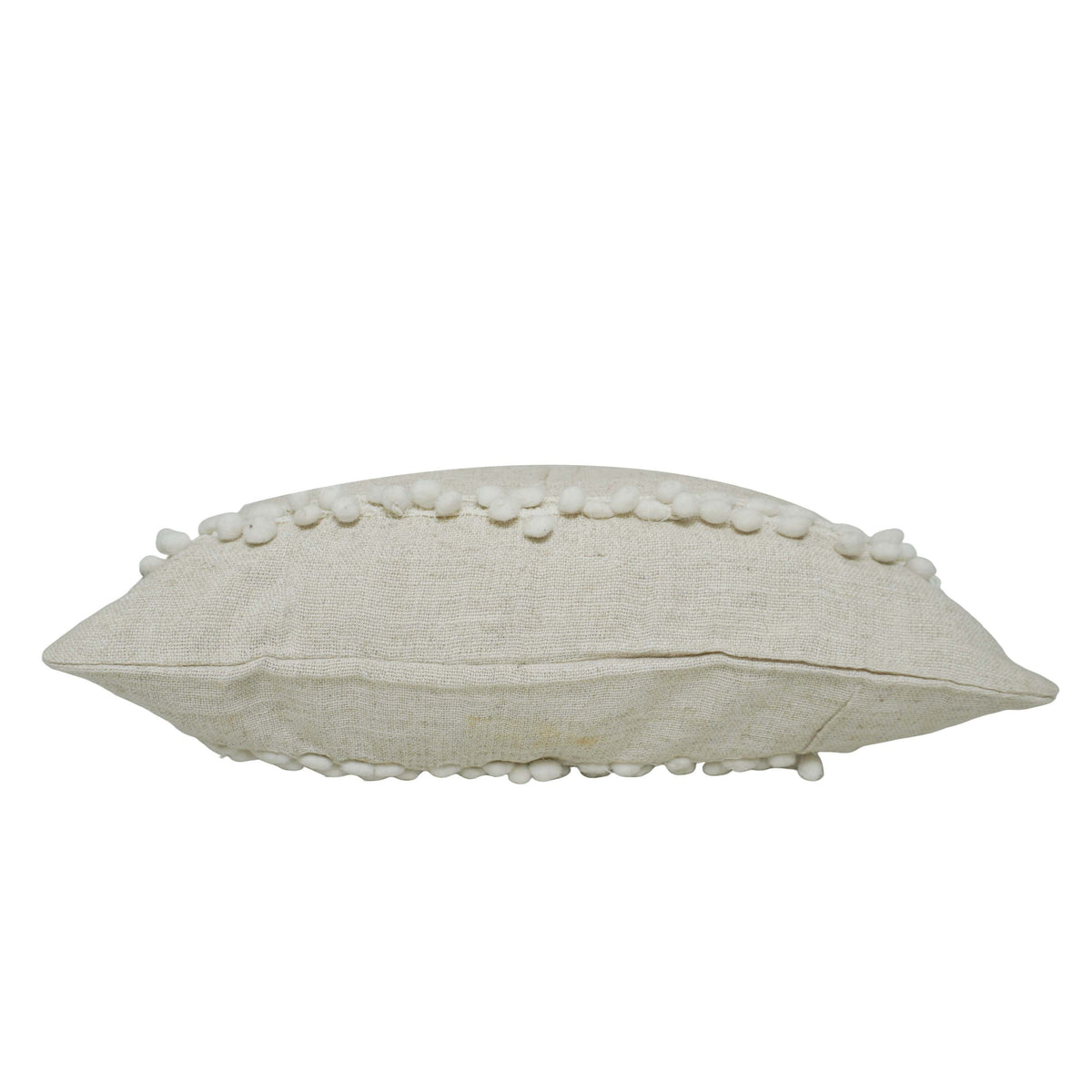 Handwoven Cotton Cushion Cover with Textured Pom Pom Stripes – 45 x 45 cm, Ivory