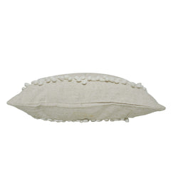 Handwoven Cotton Cushion Cover with Textured Pom Pom Stripes – 45 x 45 cm, Ivory