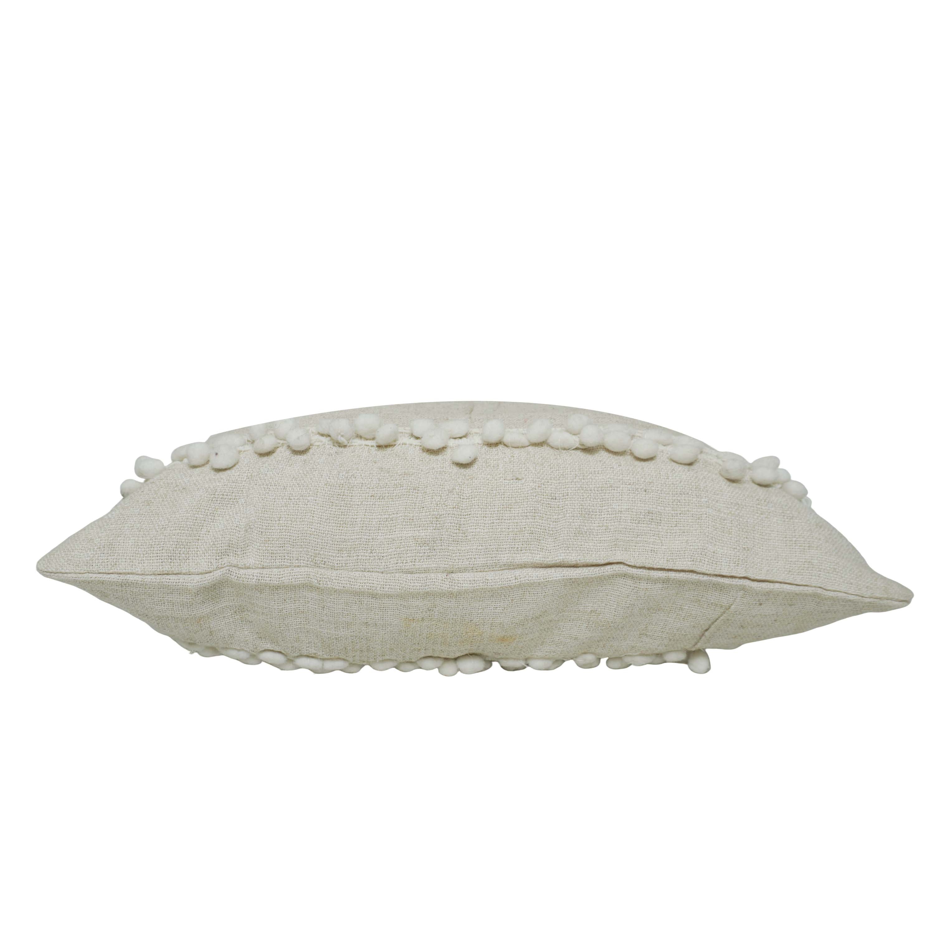 Handwoven Cotton Cushion Cover with Textured Pom Pom Stripes – 45 x 45 cm, Ivory