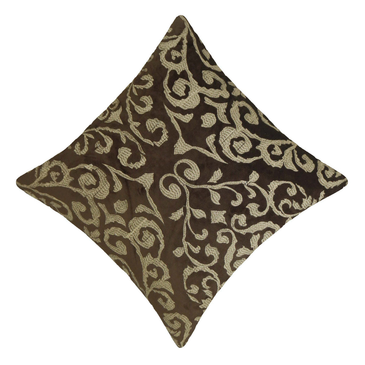 Brown and beige ornamental damask machine embroidered cushion cover 45x45 cm
