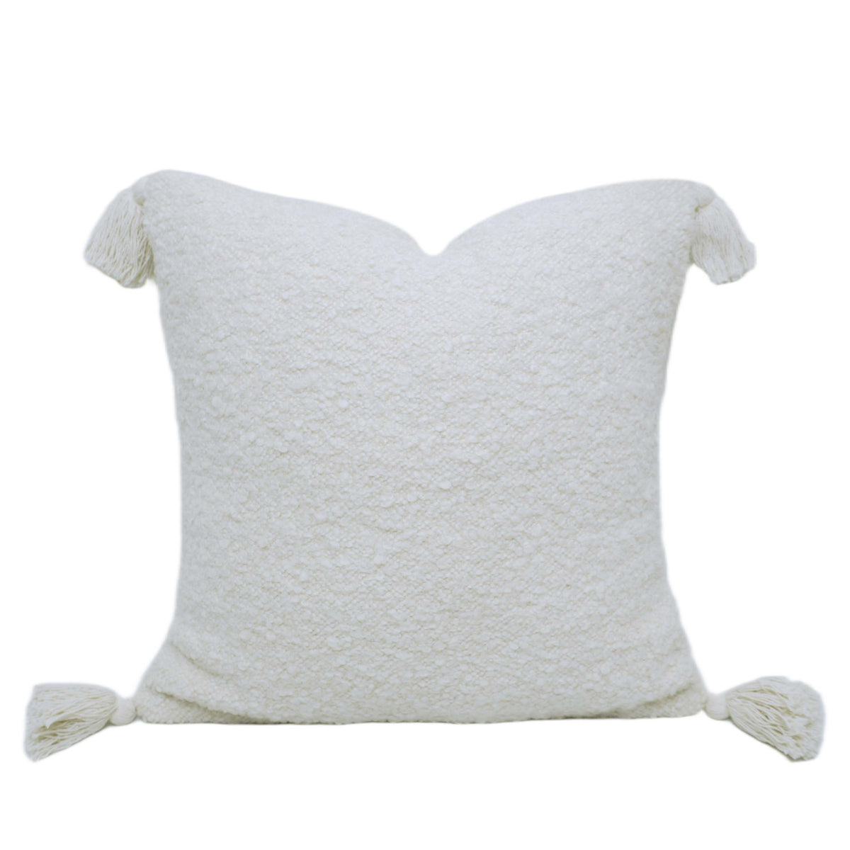 Handwoven Ivory Textured Cushion Cover with Tassel Corners – 45 x 45 cm