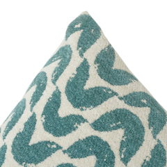 Teal Abstract Wave Embroidered Cotton Cushion Cover | Modern Textured Throw Pillow Cover 18x18 Inch