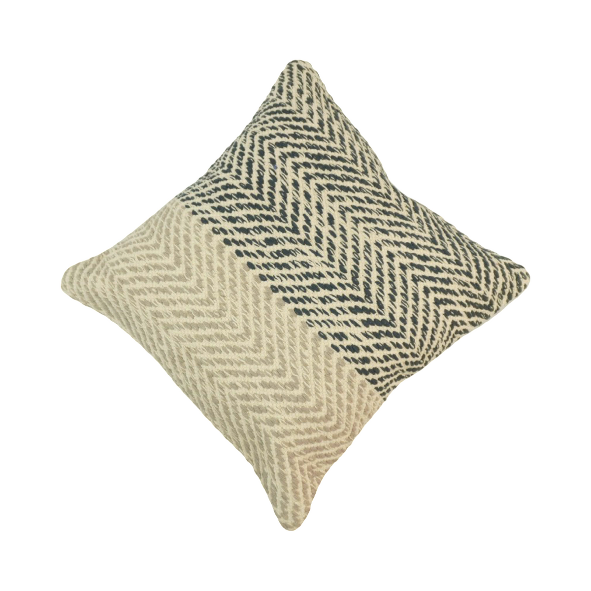 Handwoven Chevron Cotton Cushion Cover 45x45 cm | Black & Natural Textured Pillow Cover | Artisan Woven Décor - Bulk manufacturer & supplier from Panipat, India