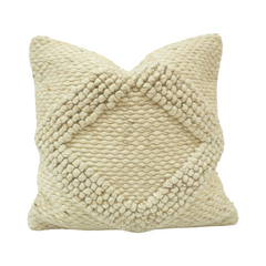 Handwoven Textured Cotton Cushion Cover 45x45 cm | Geometric Boho Throw Pillow Cover | Cream Decorative Cushion