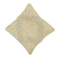 Handwoven Textured Cotton Cushion Cover 45x45 cm | Geometric Boho Throw Pillow Cover | Cream Decorative Cushion