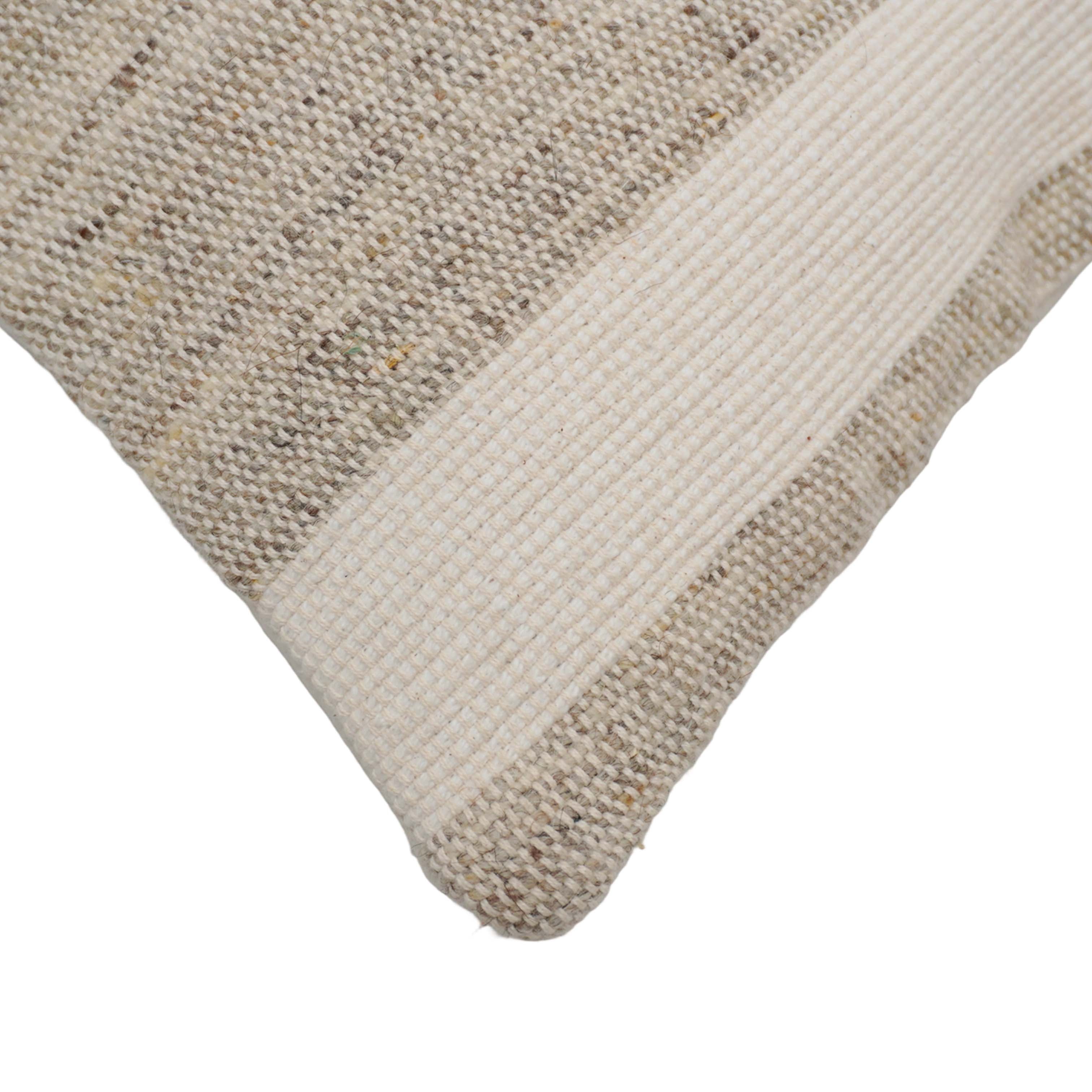 Handwoven Cotton Cushion Cover 45x45 cm | Natural & Ivory Textured Stripe Design | Artisan Woven Decorative Throw Pillow Cover | Hidden Zipper | Modern Boho Home Décor