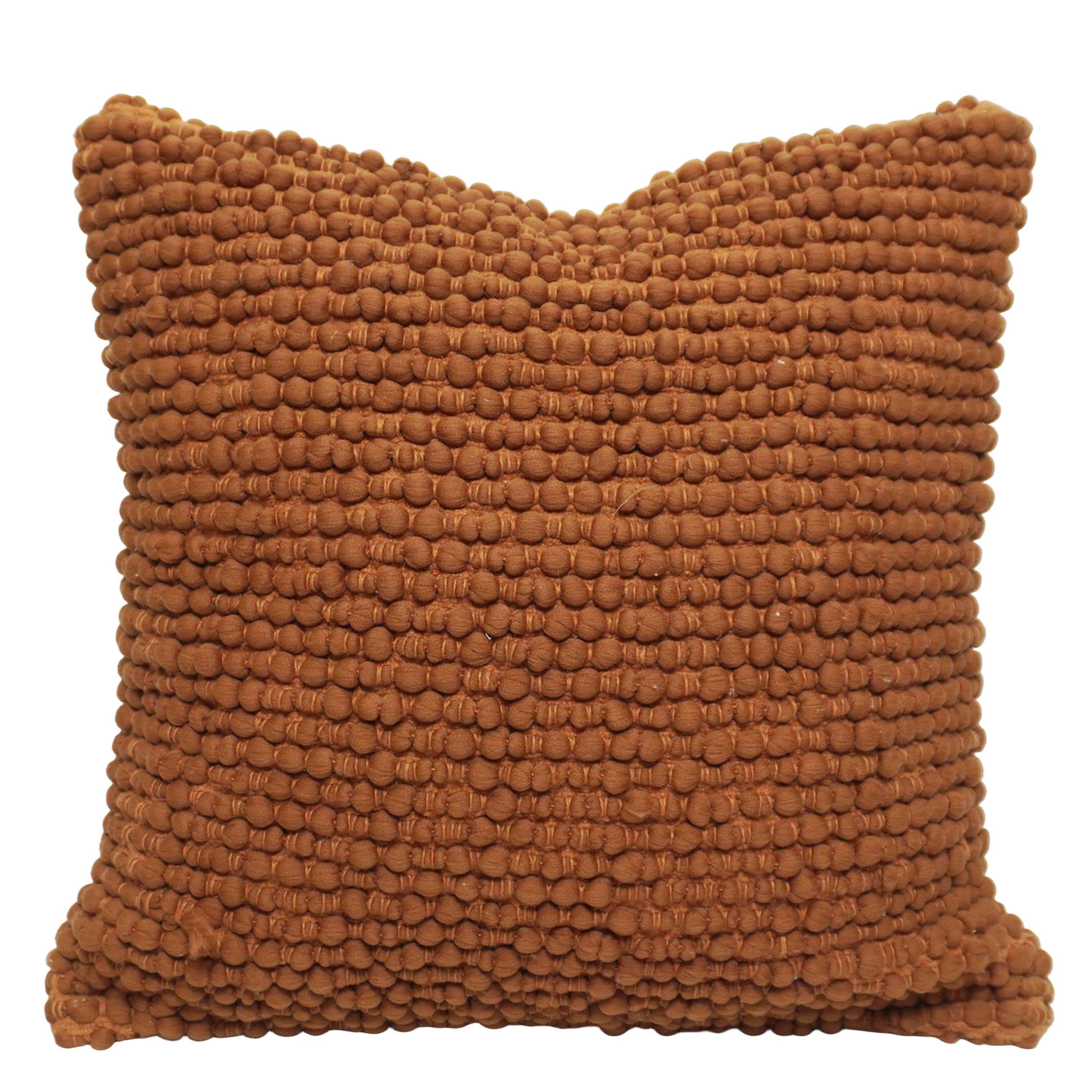 Handwoven Polyester Bobble Textured Cushion Cover 45x45 cm | Decorative Throw Pillow Cover with Concealed Zip | Modern Boho Sofa & Living Room Décor | Rust Brown