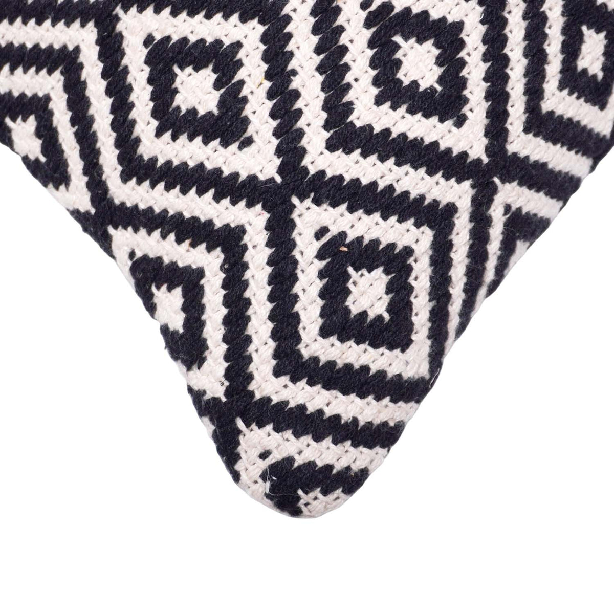 Handwoven Black & White Diamond Pattern Cotton Cushion Cover | Geometric Boho Throw Pillow Cover | 45x45 cm - Bulk manufacturer & supplier from Panipat, India