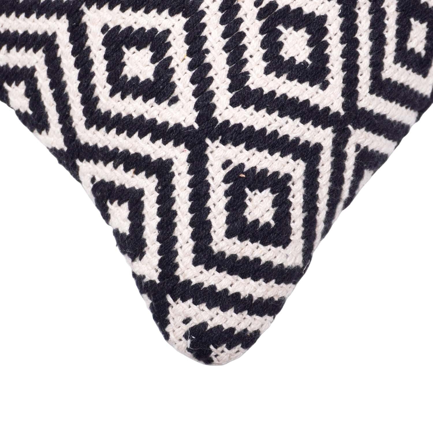 Handwoven Black & White Diamond Pattern Cotton Cushion Cover | Geometric Boho Throw Pillow Cover | 45x45 cm