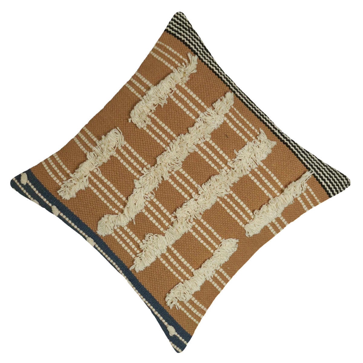 Handwoven Cotton Cushion Cover 45x45 cm | Textured Tufted Boho Throw Pillow Cover | Woven Decorative Cushion Cover with Hidden Zipper