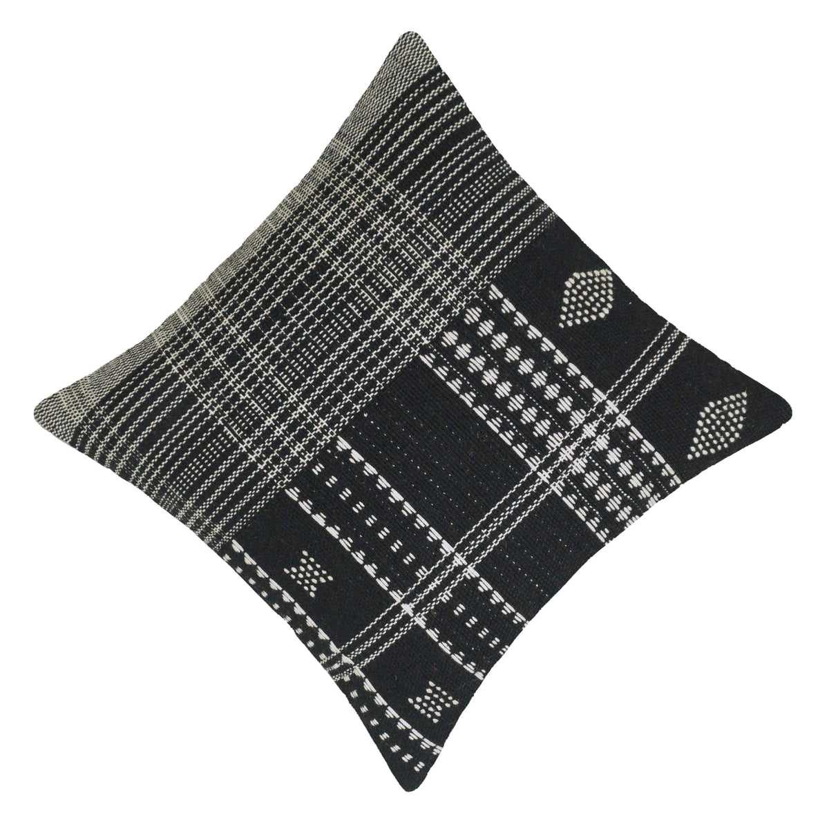 Handwoven Black & Cream Cotton Cushion Cover – 45 x 45 cm
