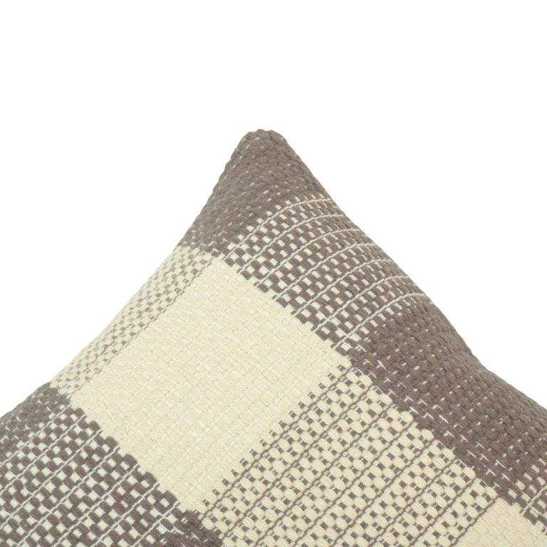 Handwoven Cotton Checkered Cushion Cover 45x45 cm | Artisan Woven Decorative Throw Pillow Cover in Natural & Taupe - Bulk manufacturer & supplier from Panipat, India
