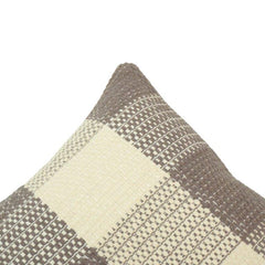 Handwoven Cotton Checkered Cushion Cover 45x45 cm | Artisan Woven Decorative Throw Pillow Cover in Natural & Taupe